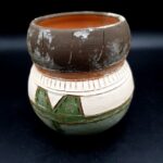 M Barradas Pottery squat pots 3 terracotta Portuguese Men in dungarees H10.5cm