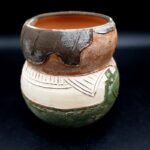 M Barradas Pottery squat pots 3 terracotta Portuguese Men in dungarees H10.5cm