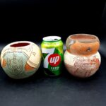 M Barradas Pottery squat pots 3 terracotta Portuguese Men in dungarees H10.5cm