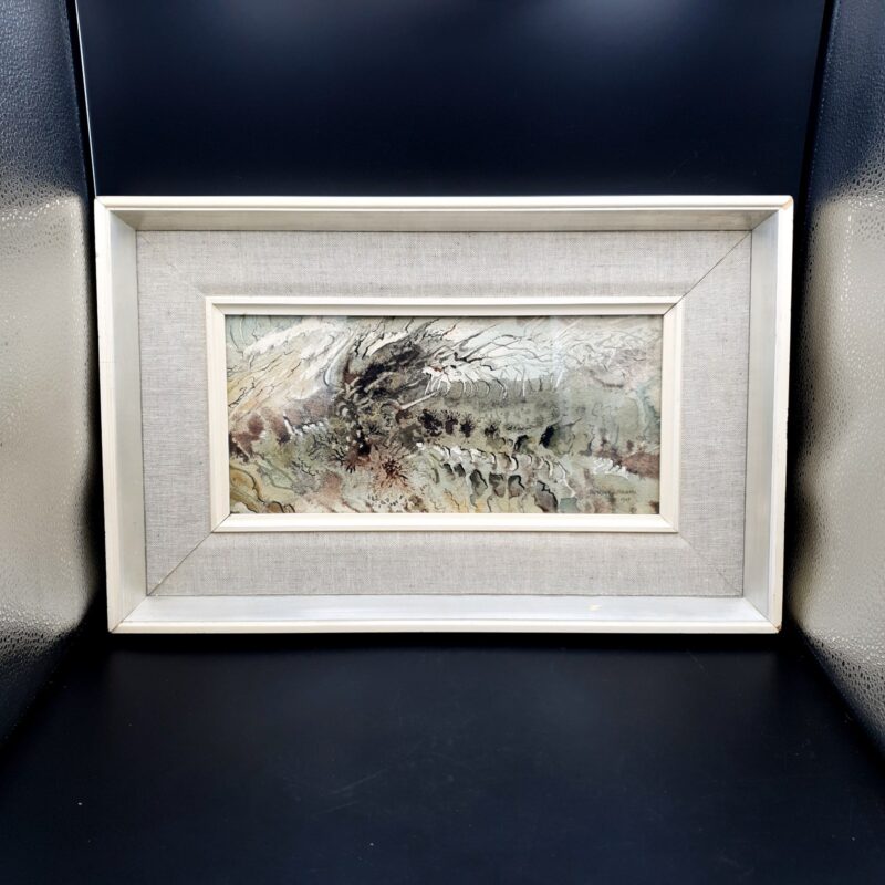 Signed Hervey Adams abstract watercolour painting dated 1969 in vintage frame